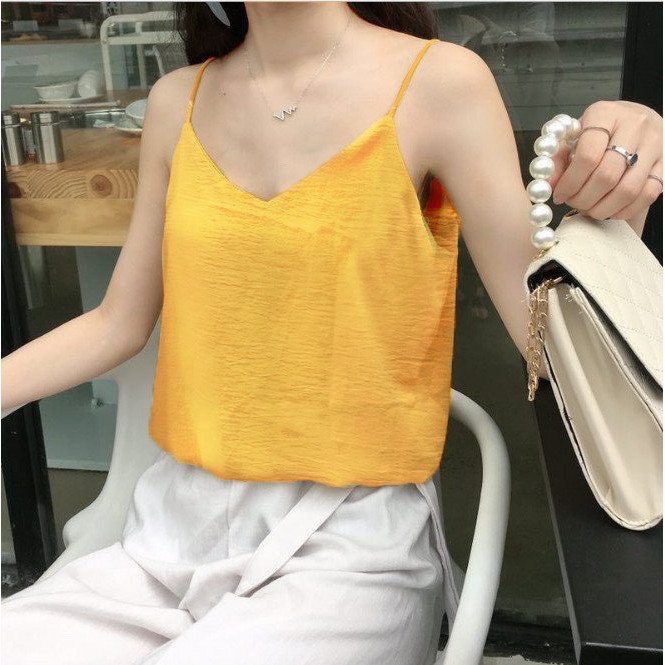 Áo 2 dây basic vintage siêu hot - Áo 2 dây đũi lụa mềm siêu mịn mát - Áo hai dây nữ cổ tim form rộng HD11 | BigBuy360 - bigbuy360.vn