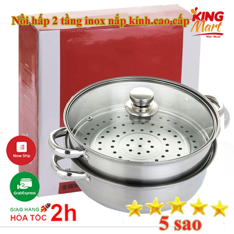 Nồi inox CÓ GIÁ HẤP 2 tầng đa năng 28cm ( dùng được trên bếp từ )