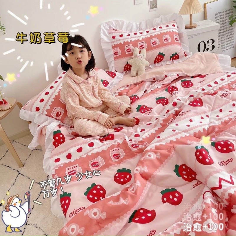 Bộ Chăn ga gối cotton đũi trần viền bèo dài siều mềm , siêu mát