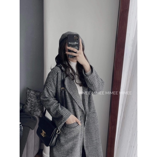 Áo khoác dạ kẻ tây mimee