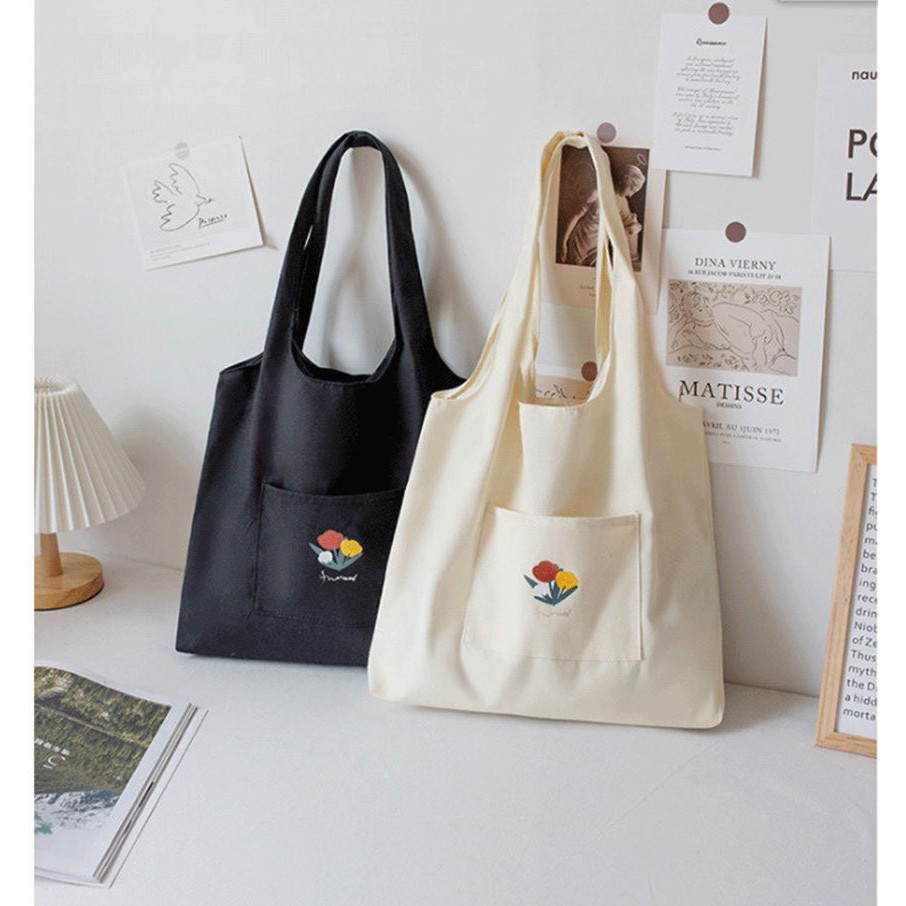 Túi tote vải canvas đeo vai thời trang giá rẻ họa tiết dễ thương