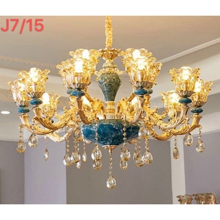 Đèn chùm thả trần pha lê tân cổ điển pháp,15 tay trang trí phòng khách ngủ,sảnh khách sạn,spa,nhà hàng,