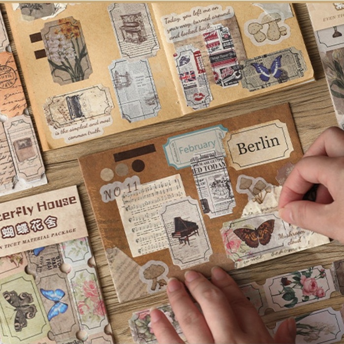 Túi 120 sticker tem cổ điển vintage trang trí sổ tay | BSB290