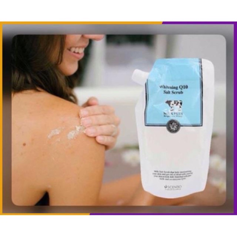 Muối tắm trắng tẩy tế bào chết Scentio milk Plus Whitening Q10 Salt Scrub gói 300gr