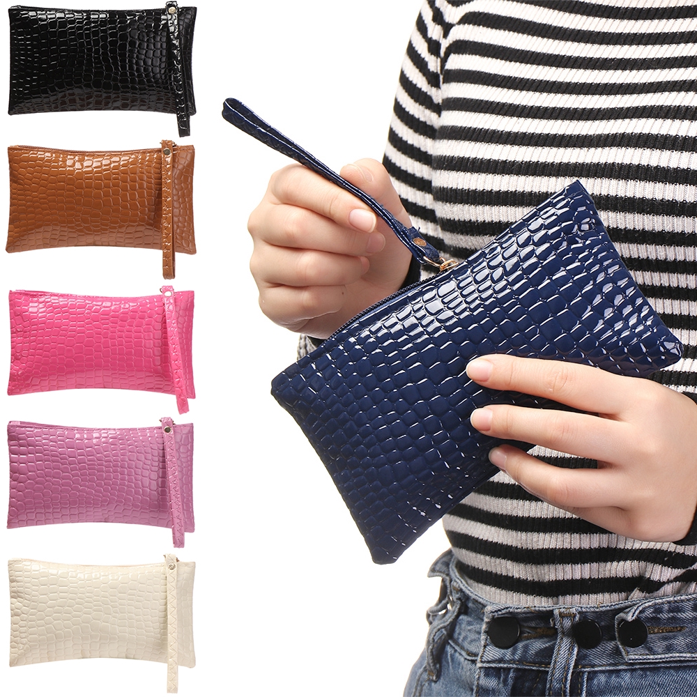 Ví Cầm Tay Bằng Da PU Màu Trơn Chống Nước Cho Nữ