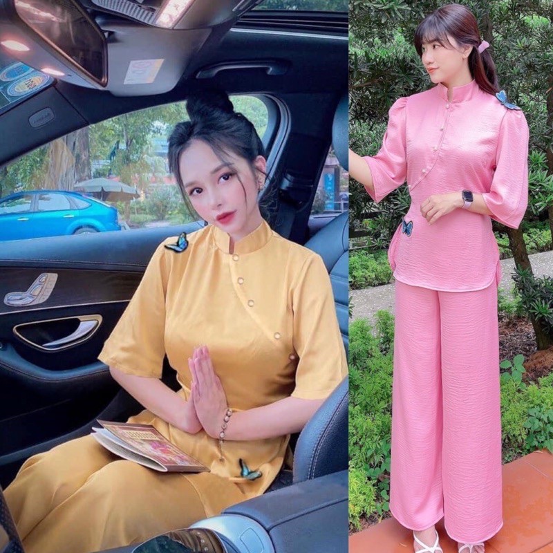 Trang phục đi lễ chùa vải gấm sang trọng