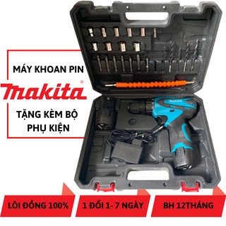 Máy khoan pin 12v MAKITA tặng hộp phụ kiện đầy đủ Máy khoan vặn ốc vít khoan sắt gỗ tôn