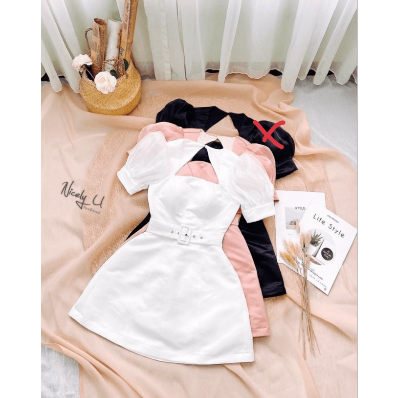 ĐẦM TAFTA DÁNG ÔM TAY CON CỔ CÁCH ĐIỆU THẮT BELT DỰ TIỆC