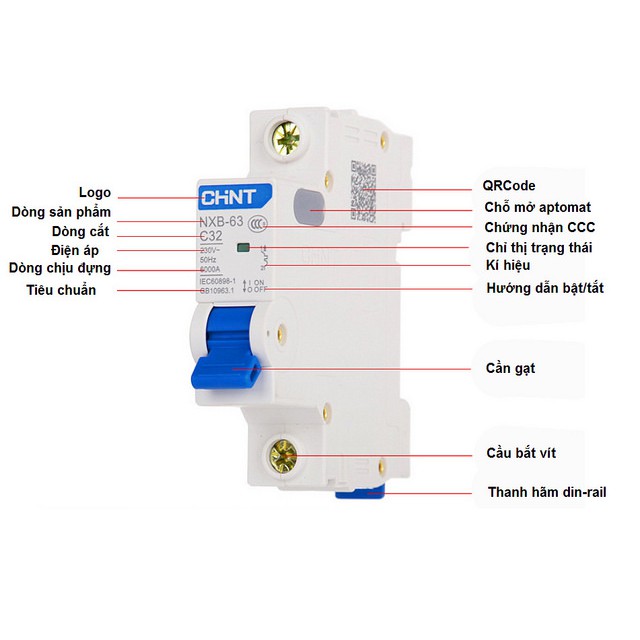 Aptomat Cầu Dao Tự Động Bảo Vệ Quá Tải 1 Pha Chint NXB