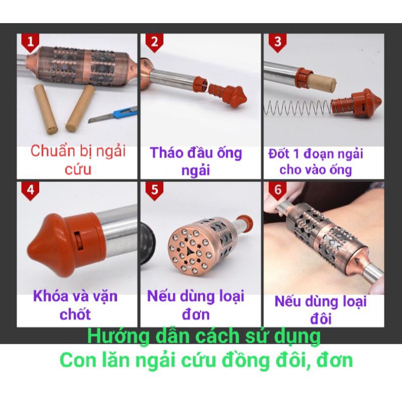 Bộ Con lăn ngải cứu đồng đôi,đơn + Hộp Ngải đoạn 108 viên và bọc vải nhung.