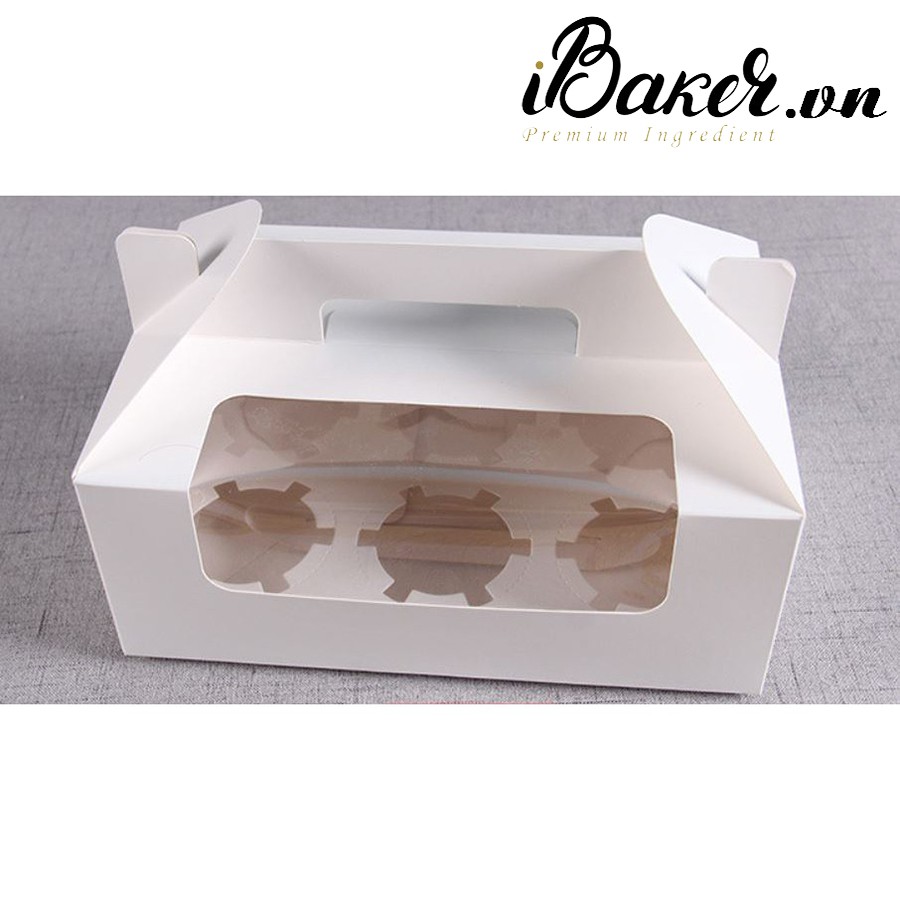 Hộp cupcake 6 bánh xách tay trắng