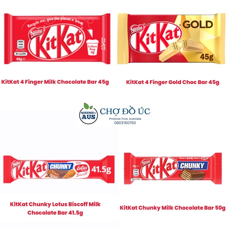 KitKat New 2023 - Bánh xốp KitKat phủ chocolate 4F - nhập Úc
