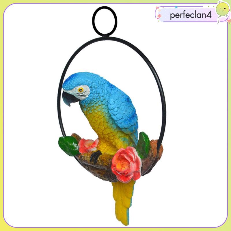 Tượng Vẹt Nhân Tạo Bằng Nhựa Resin Nhân Tạo Có Vòng Kim Loại Trang Trí Sân Vườn