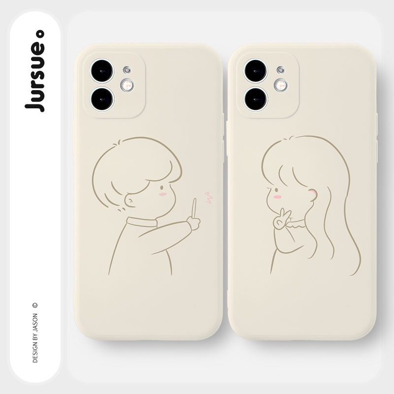 Ốp lưng JURSUE hoạt hình cặp đôi dễ thương đẹp cho iPhone 13 12 11 Pro Max SE 2020 X XR XS ip 8 7 6 6S Plus kute Y1702