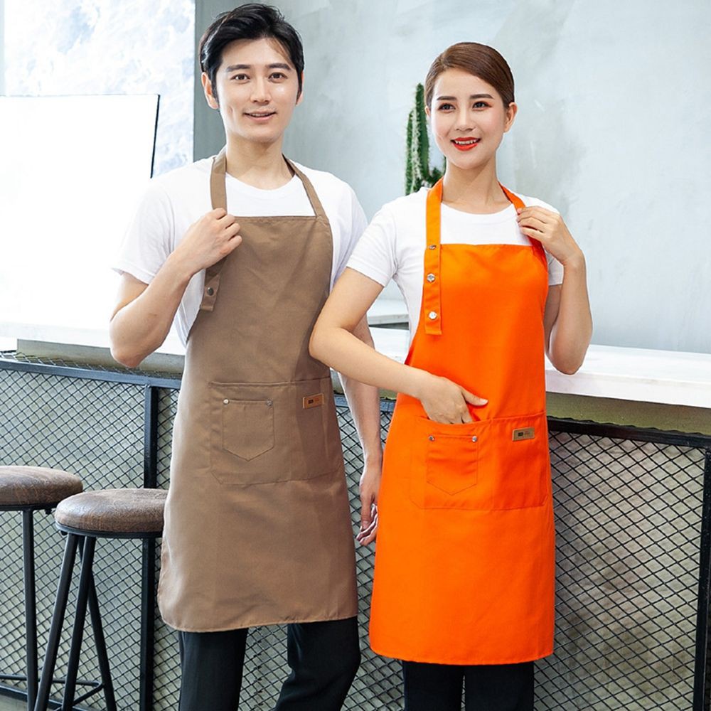 Tạp dề nấu ăn vải cotton màu trơn tiện dụng
