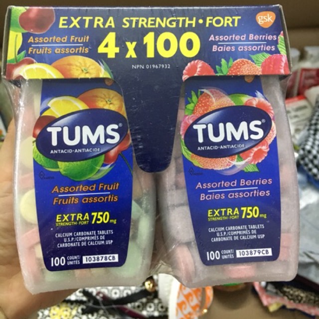 Kẹo Tums Extra Strength Smoothies 100 viên 750mg hỗ trợ tiêu hóa