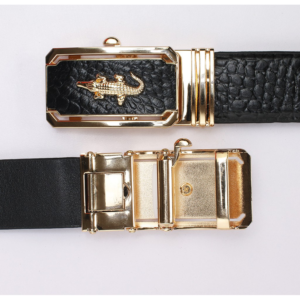 Thắt lưng bản to da thật - Dây nịch lưng da bò thật 100% vân cá sấu cao cấp