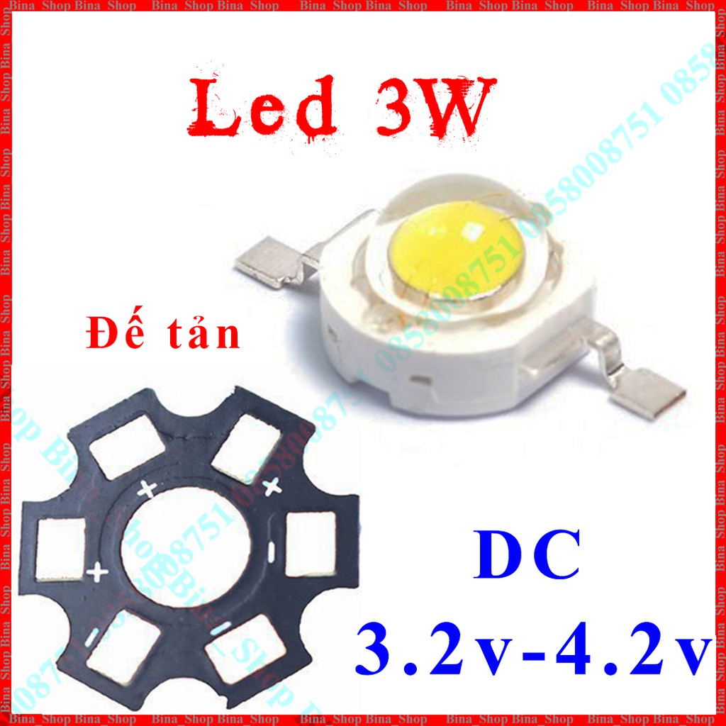 Nhân LED 1W/3W 3.2-4.2V , Đế tản (mua riêng)