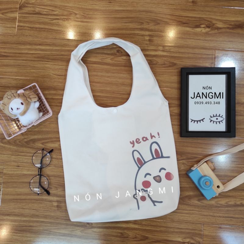 Túi Tote Vải Canvas Chữ Yeah Quai Tròn Liền