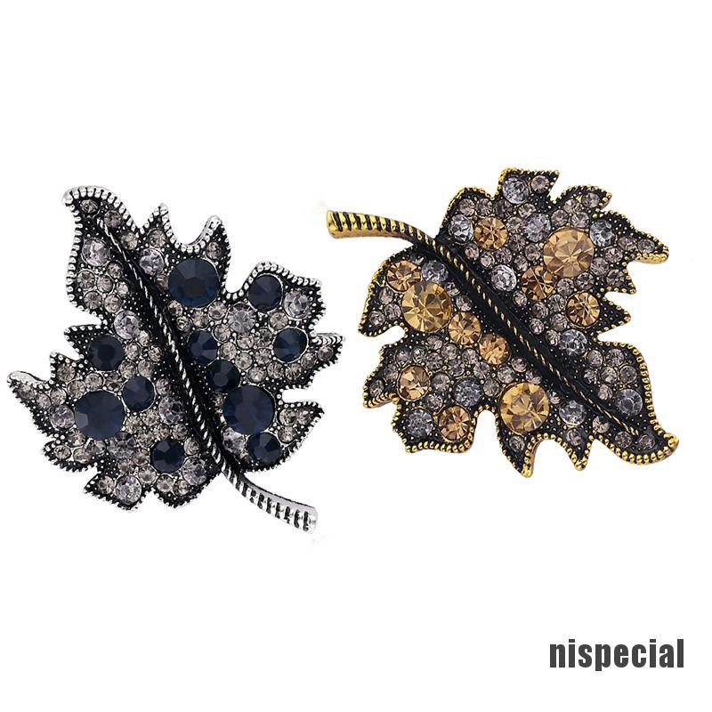 [nis-beauty] Rhinestone Maple Leaf Shaped Brooch Pin Retro Badge Bag Wedding Decor Ornaments