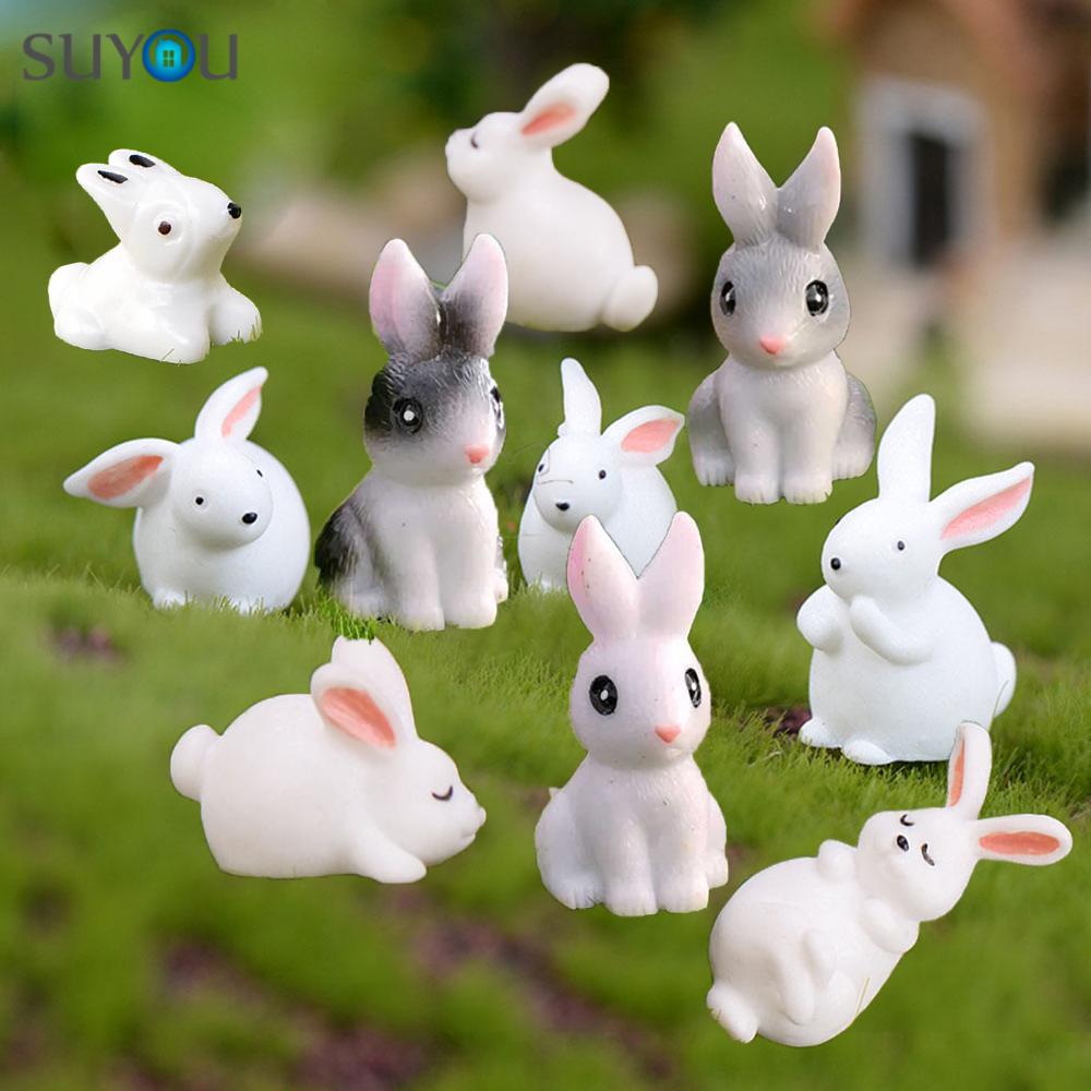 SUYOU 10Pcs Cute Figurine Miniature Gift Fairy Garden Decor Mini Rabbit New Ornament Home Decoration Model Moving Forest Micro Landscape