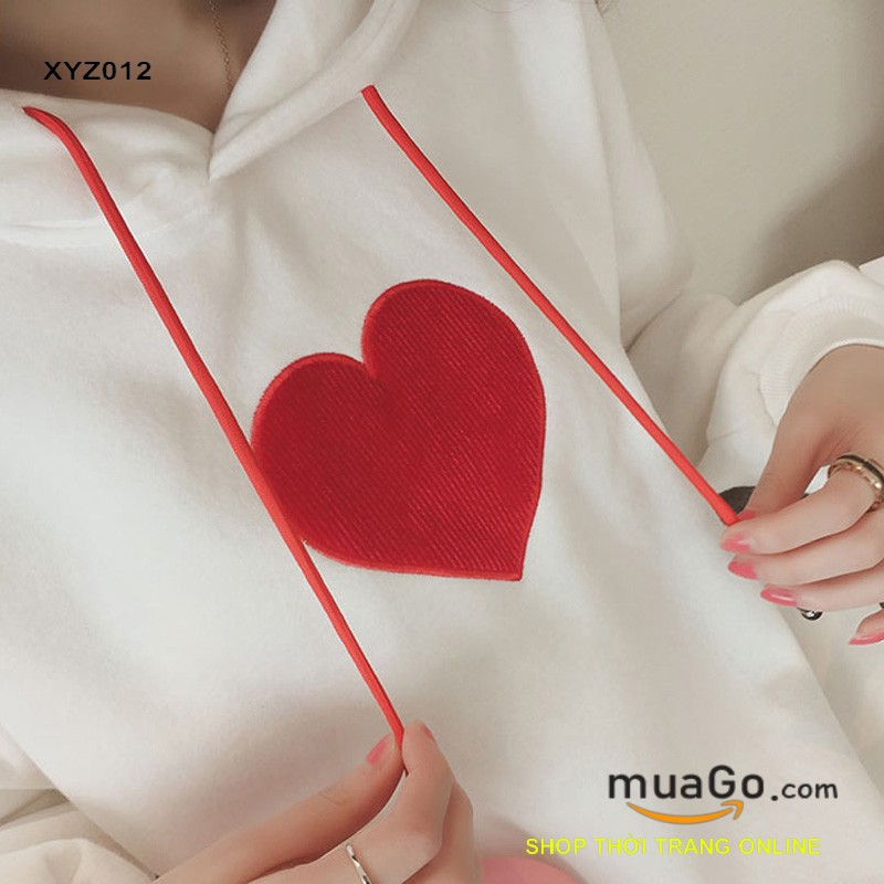 Áo hoodie nỉ thêu hình tim siêu cute, Áo khoác đi Đà lạt, Áo nỉ teen,ÁO NỈ CHUI CÓ MŨ Nữ Màu hồng, đỏ, trắng - XYZ012