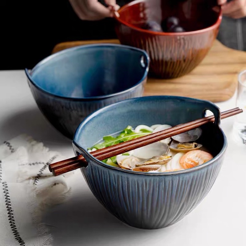 bát ăn mỳ, tô chịu nhiệt,chất liệu sứ, kiểu dáng lạ, xỏ được đũa, màu sắc lạnh tinh tế sang trọng