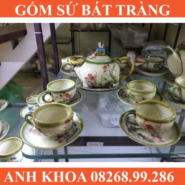 Ấm chén hoa sen hình trẻ chăn trâu Bát Tràng - Gốm sứ Bát Tràng Anh Khoa