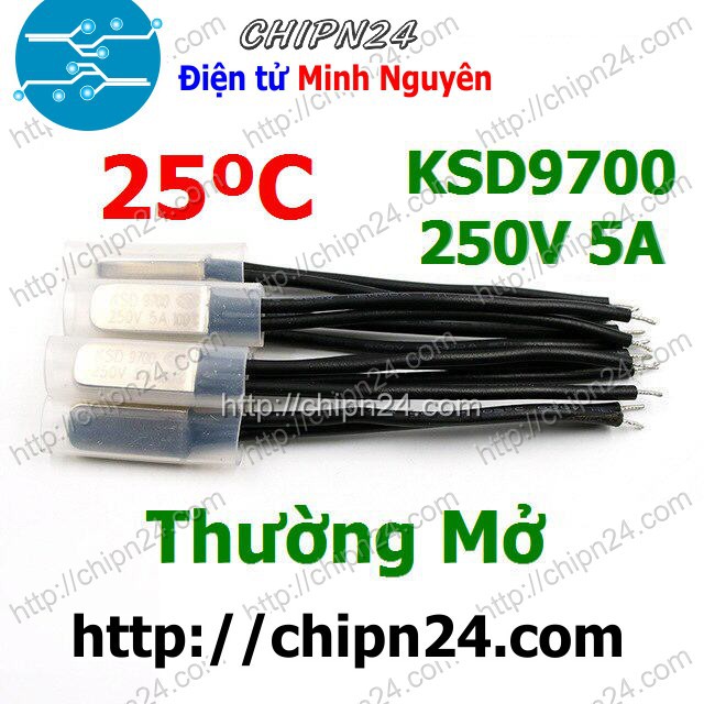 [1 CÁI] Cầu Chì Nhiệt KSD9700 Thường Mở 25 Độ 5A 250VAC