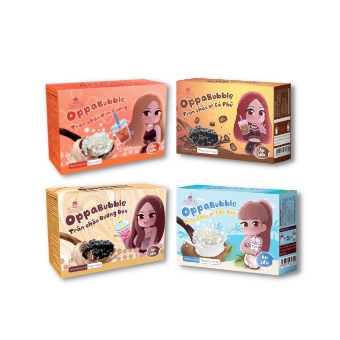 Trân Châu Oppa Bubble Ăn Liền 400g Topping Giòn Dai Nguyên Liệu Trà Sữa Pha Sẵn Nhiều Vị