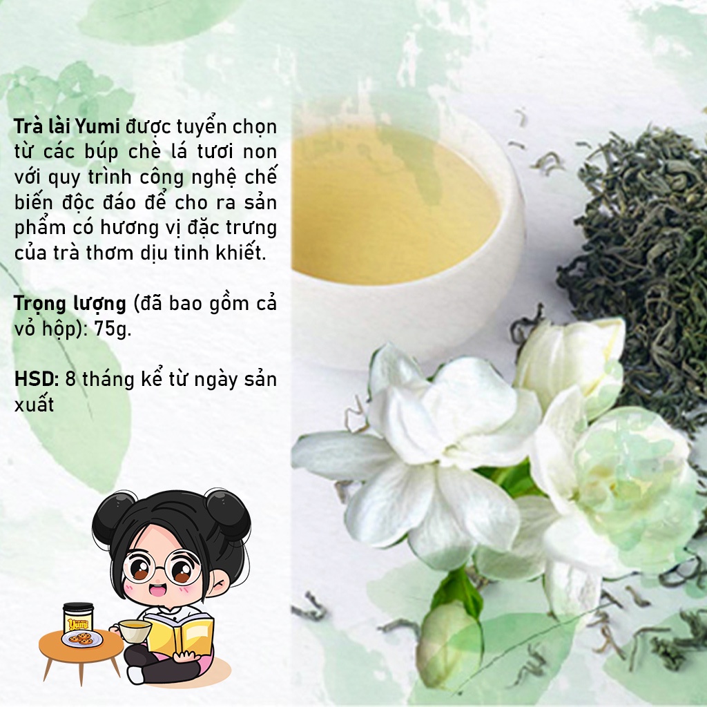 Trà lài Yumi hộp 75g, trà xanh sấy hoa lài tự nhiên