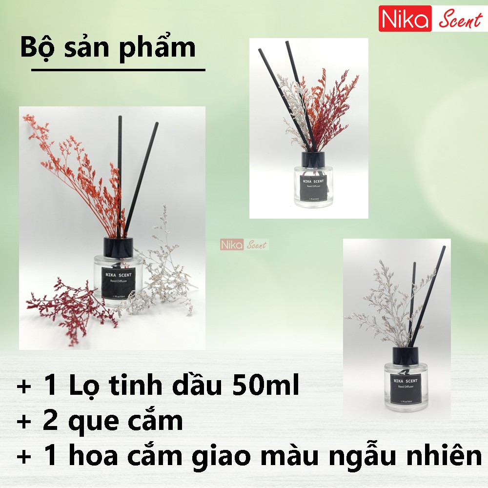 Nikascent Tinh dầu cắm que gỗ, tinh dầu nước hoa thơm để phòng tự lan toả giúp khử mùi và tạo hương thơm tự nhiên