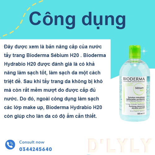 Nước tẩy trang Bioderma chính hãng Crealine H2O Solution Micellaire nắp nhún Màu Hồng 500ml