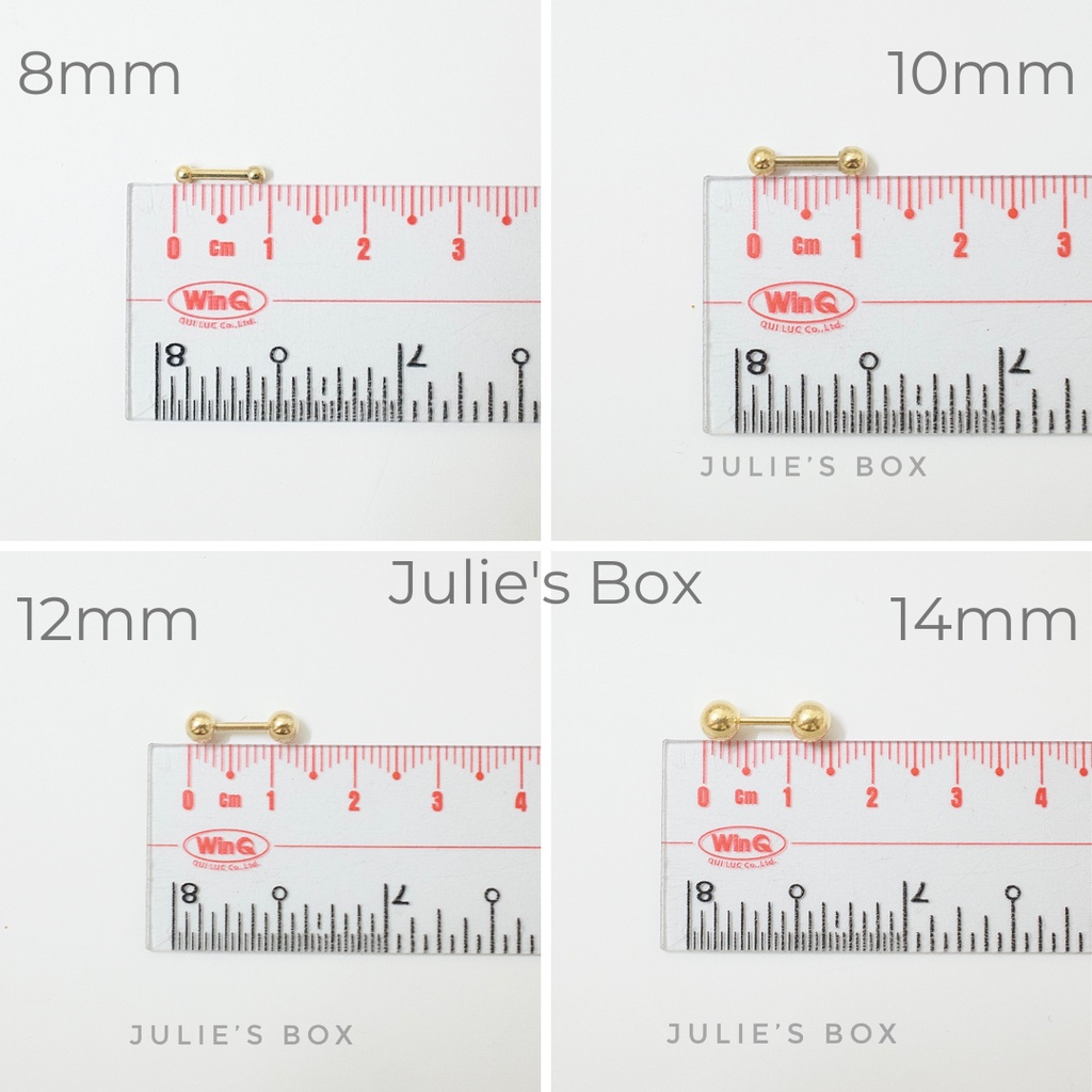 Khuyên Tai Unisex 2 Đầu Bi Tròn Màu Vàng Titan Không Ngứa Không Gỉ Sét Nhiều Size Julies Box 66