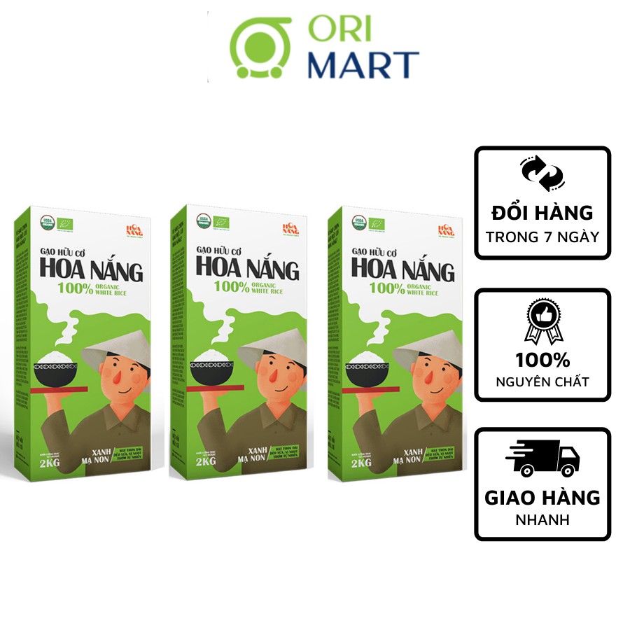 Combo 3 Gạo Hữu Cơ Hoa Nắng Xanh Mạ Non 100% Hữu Cơ-Hạt Gạo Thon Dài Và Trắng Trong Đạt Tiêu Chuẩn Mỹ Và Châu Âu Hộp 2KG