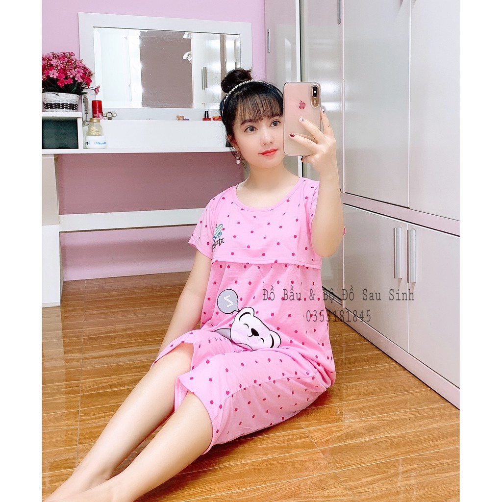 Bộ đồ bầu và sau sinh , chất cotton mặc nhà cho con bú, quần ngố áo cộc