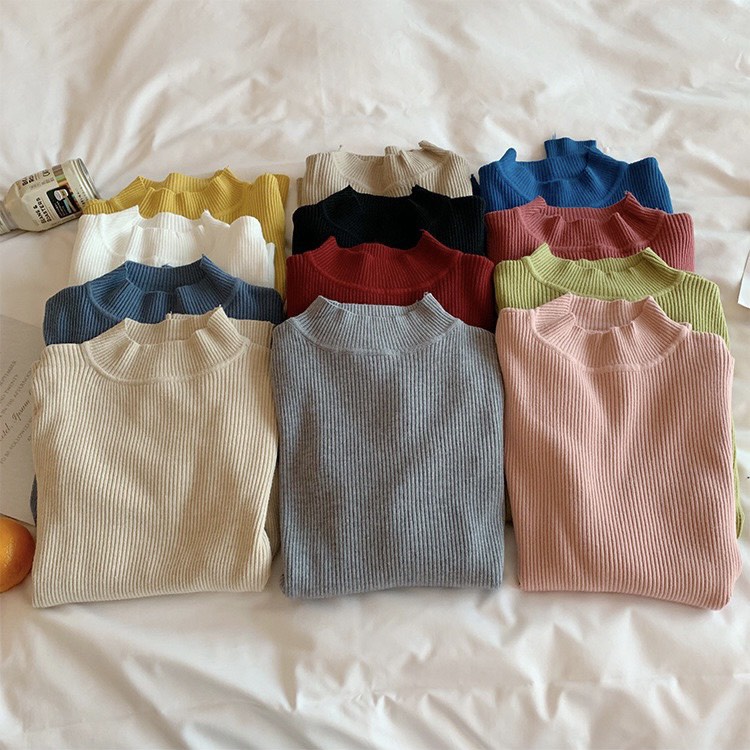 Áo len tăm nữ cổ lọ thu đông cổ cao 3 phân hoạ tiết trơn ôm body mềm mịn co dãn, nhiều màu, dễ phối đồ ( hàng QC loại 1) | BigBuy360 - bigbuy360.vn