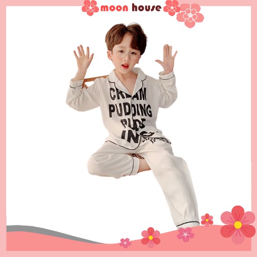 Bộ ngủ dài tay in chữ cho bé trai và bé gái , bộ pijama mặc nhà cho bé yêu từ 6-27kg