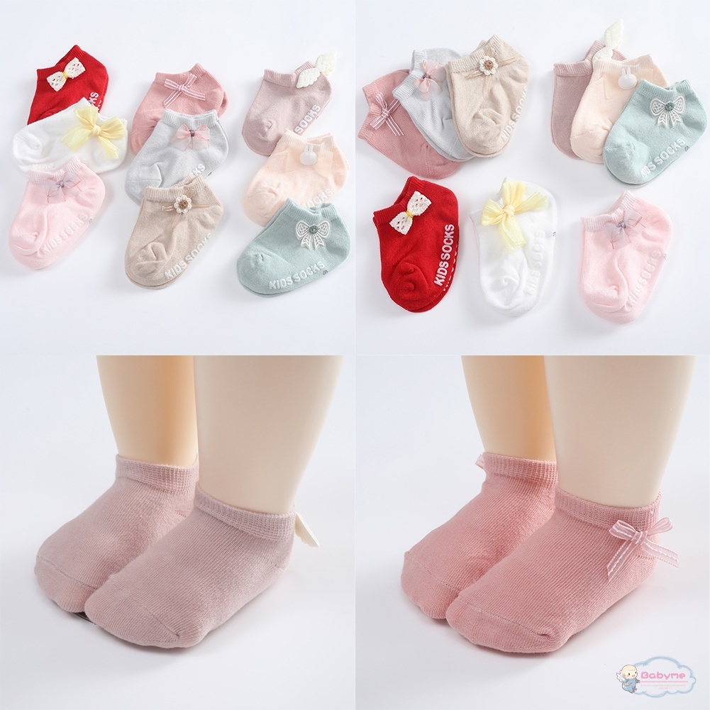 Set 3 Đôi Vớ Thuyền Màu Trơn Mềm Mại Chống Trượt Cho Bé Gái Sơ Sinh