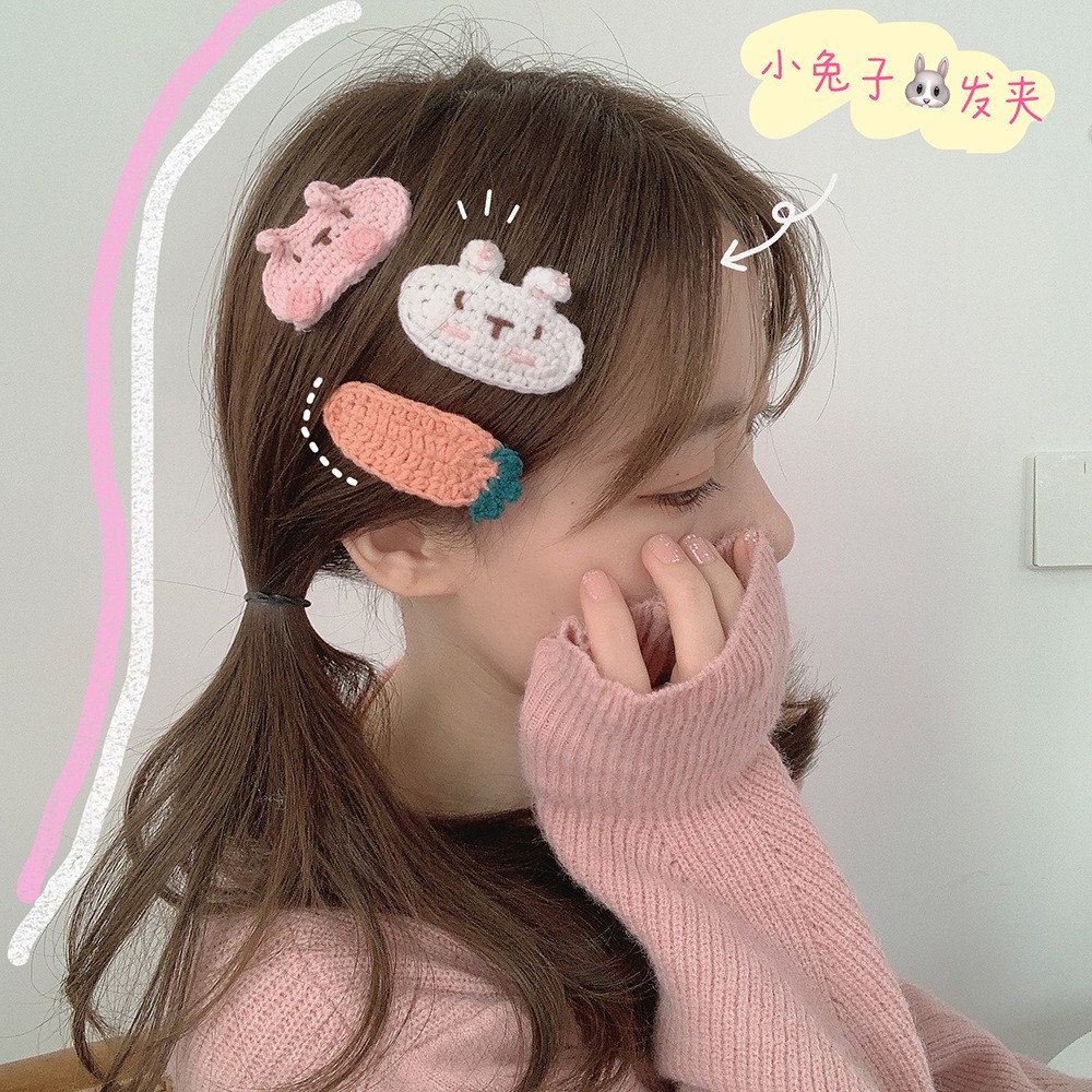 Kẹp Tóc Mái Handmade Len Đan Thêu Cute Nhỏ Xinh Dễ Thương Ulzzang Phong Cách Hàn Quốc