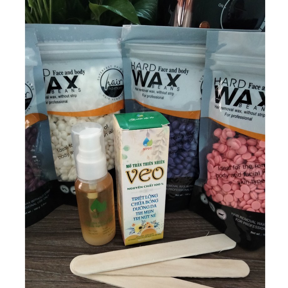 [Sáp wax cao cấp] Combo 100gr sáp wax lông tại nhà và mỡ chăn dưỡng da tặng que gỗ