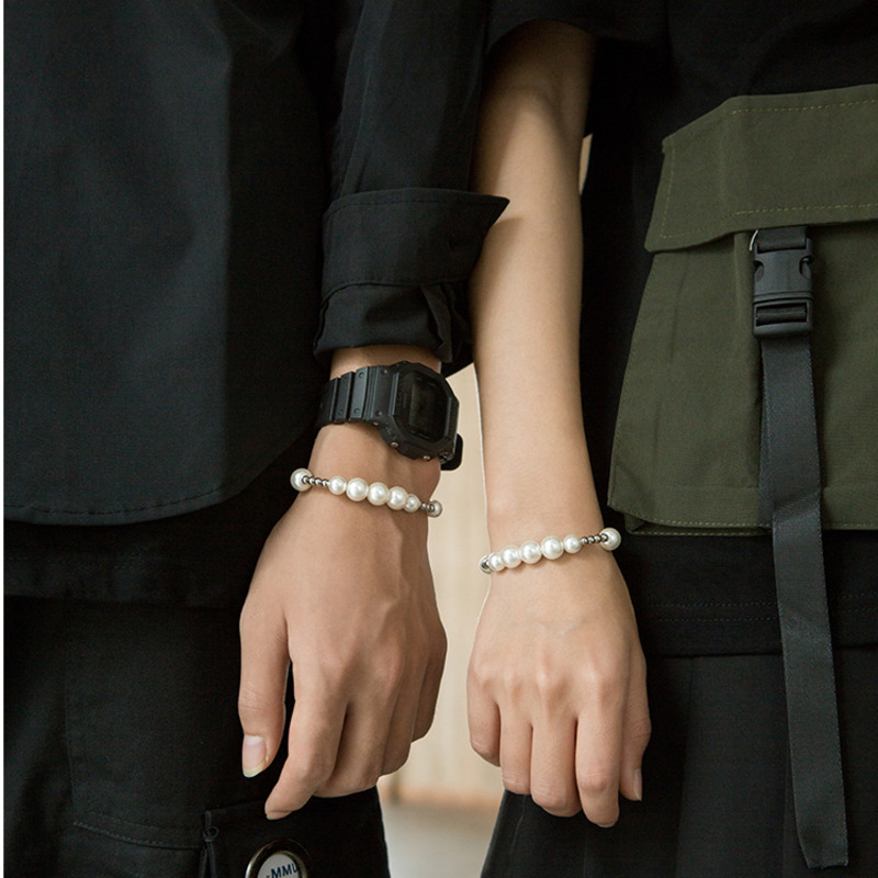 Vòng Tay Đính Hạt Giả Ngọc Trai Phong Cách Hip Hop
