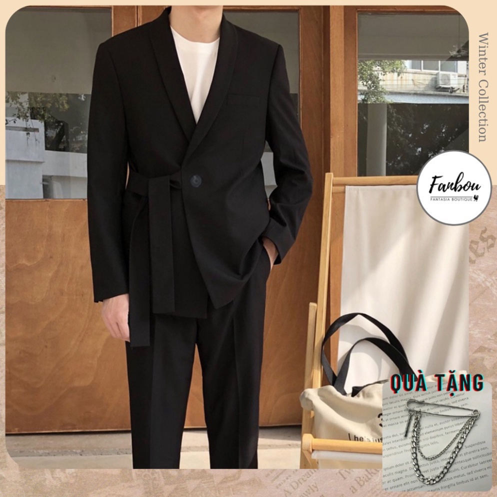 Áo khoác blazer nam thân dây buộc xéo tay dài  - Hàng mới về