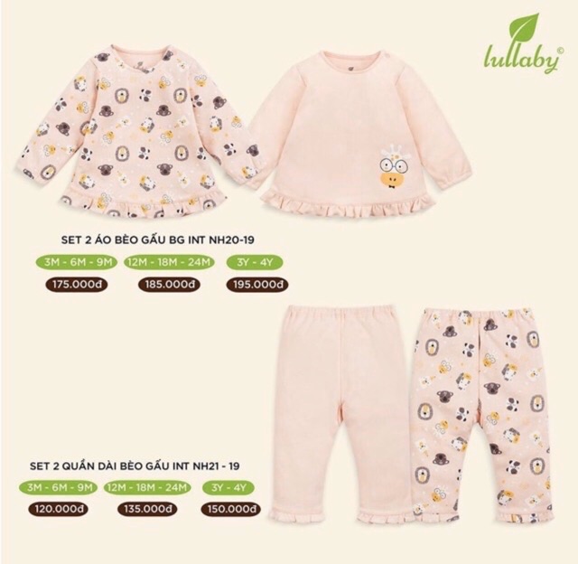 LULLABY Bộ dài tay thu đông hàng sale cho bé gái