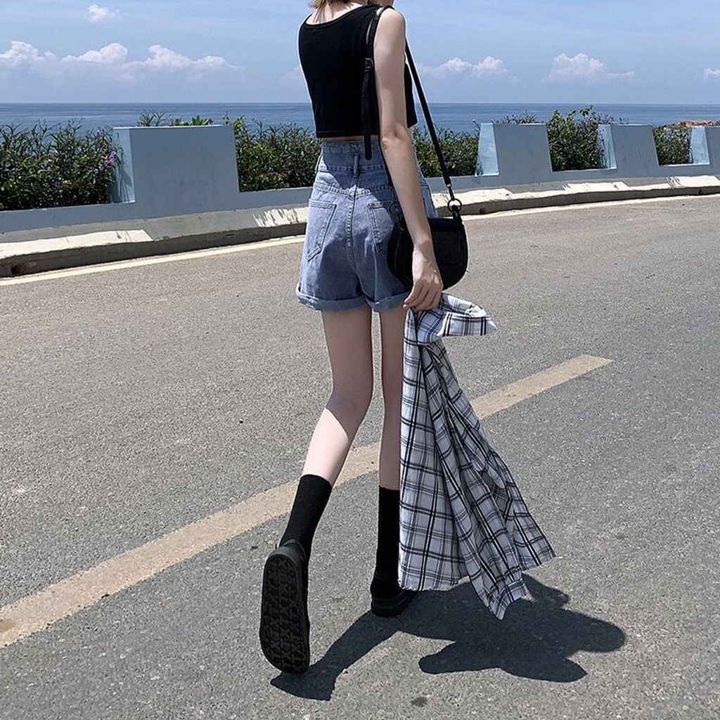 QUẦN SOOC NỮ QUẦN SHORT JEAN CẠP CAO HAIQUANG HAI CÚC MÀU XANH NHẠT -MÃ SHORT 14