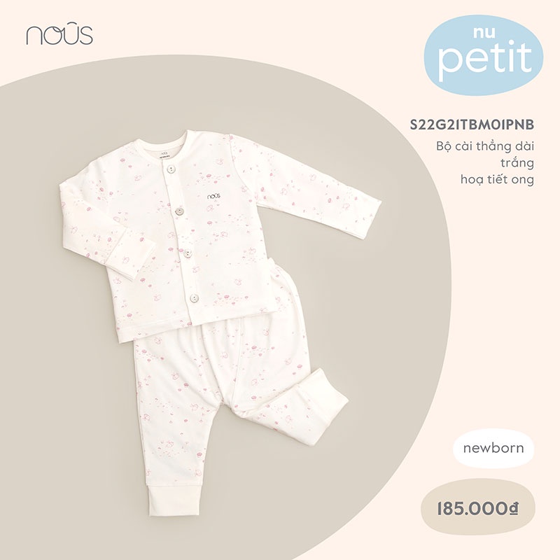 Bộ Quần Áo Sơ Sinh Nous Đồ Dài Cài Thẳng Cho Bé Chất Liệu Nu Petit (Dưới 5KG)