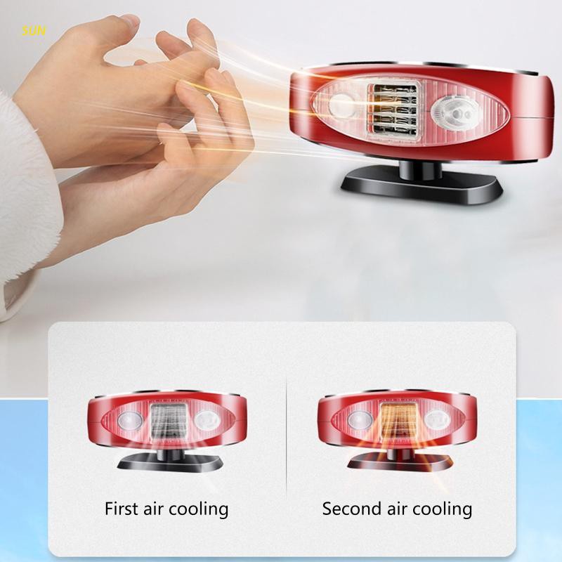 SUN Portable Auto Car Heater That Plugs Into Cigarette Lighter Fast Heating 2 in 1 Car Defroster Defogger/Cooling Fan 360-degree Rotation with Lighting Function