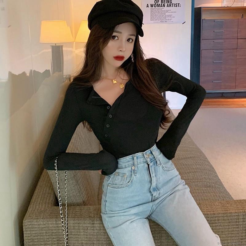 Áo thun nữ tay dài mỏng màu trơn