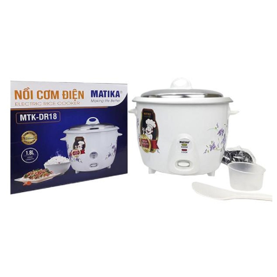 NỒI CƠM ĐIỆN 1.8L MATIKA MTK-DR18, công suất 700W, bảo hành 12 tháng, màu hoa văn ngẫu nhiên