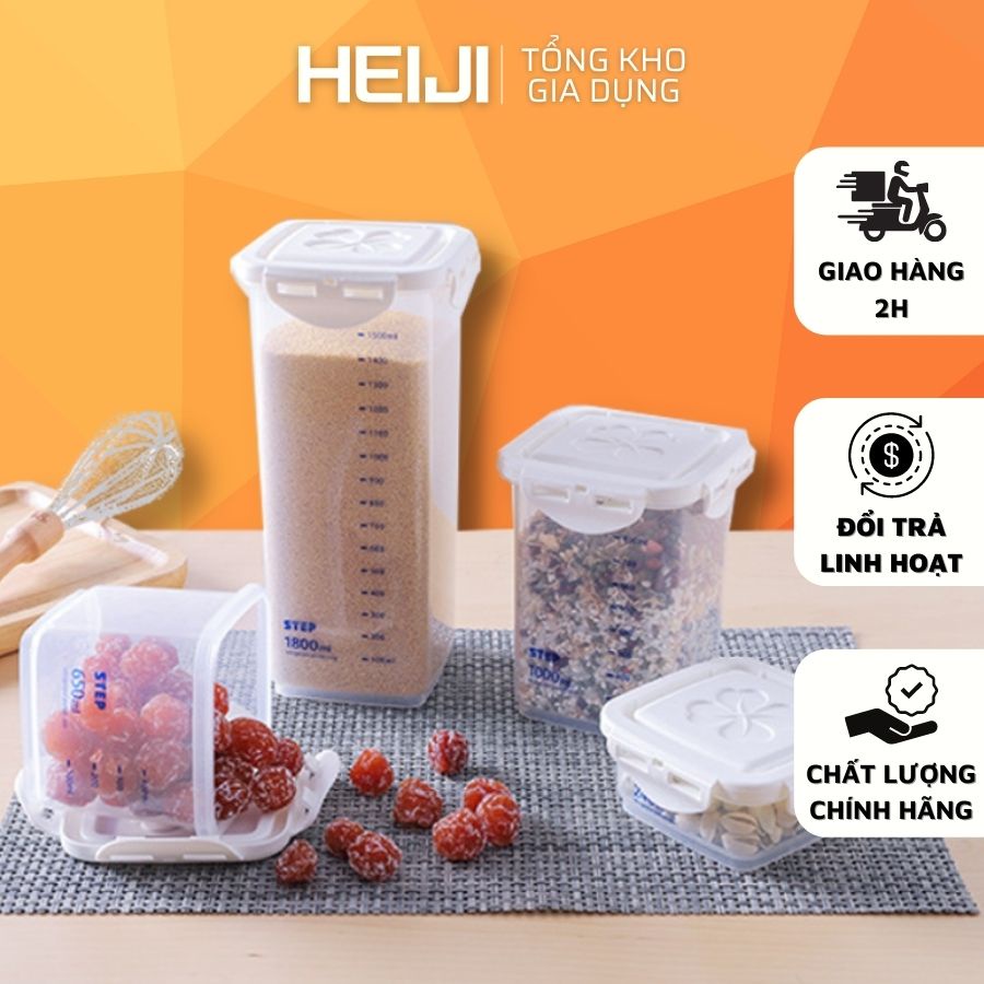 Hộp nhựa đựng thực phẩm, hộp nhựa đựng thức ăn ngũ cốc HEIJI với nhiều dung tích khác nhau trong suốt